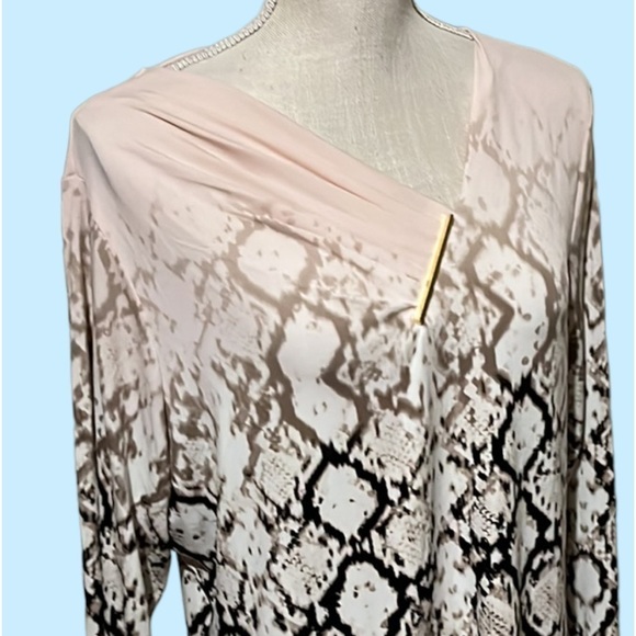 Calvin Klein top, reptile print, peach, brown. Sz lg - Picture 1 of 5